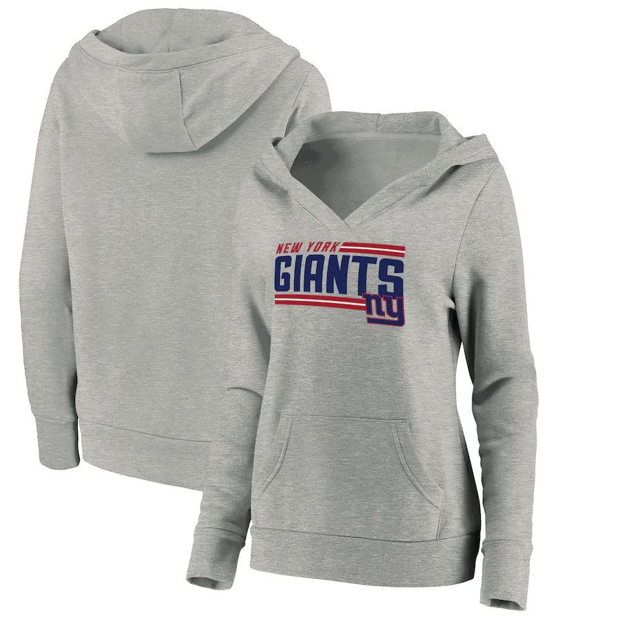 Women New York Giants Fanatics Branded Heathered Gray On Side Stripe V-Neck Pullover Hoodie->women nfl jersey->Women Jersey